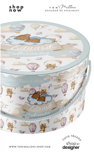 Cutie personalizata de trusou cu ursuleti si baloane de aer cald Hot Air Balloon 2